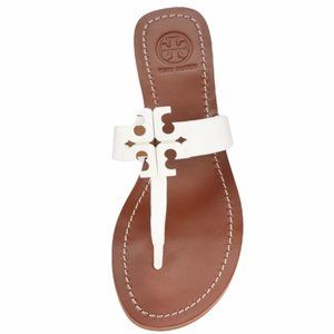 Tory Burch Women's White Leather Logo Medallion Moore 2 Thong Sandals Size 9